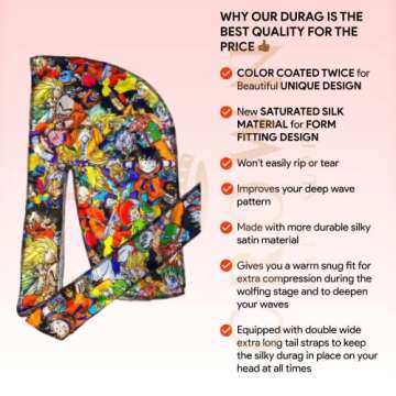 CROWN Silky Art Durag for 360 Waves - Durable Satin Du Rag with Long Tails and Quadruple Stitching