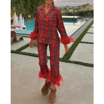 Cute Yiulangde Christmas Silk Pajamas for Women Set