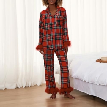 Cute Yiulangde Christmas Silk Pajamas for Women Set