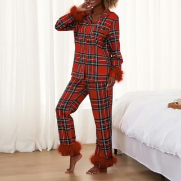 Cute Yiulangde Christmas Silk Pajamas for Women Set