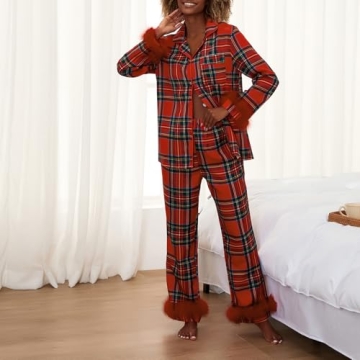 Cute Yiulangde Christmas Silk Pajamas for Women Set