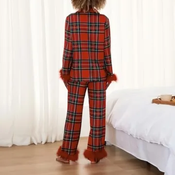 Cute Yiulangde Christmas Silk Pajamas for Women Set