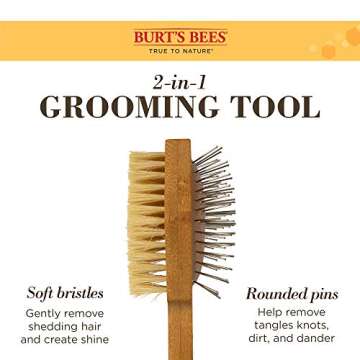 Burt's Bees for Pets Double Sided Pin & Hemp Bristle Dog Brush | Best All-Purpose Dog Brush to Reduce Shedding | for Long & Short Haired Large Dogs, Bamboo
