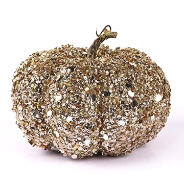 DomeStar Artificial Glitter Pumpkin, Gold Pumpkin Faux Pumpkin Harvest Pumpkin Fall Table Centerpiec...
