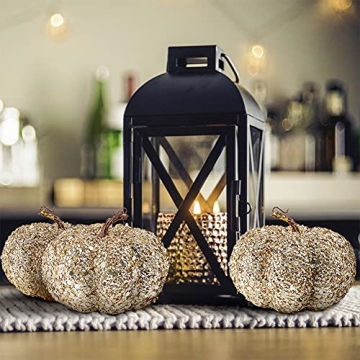 DomeStar Artificial Glitter Pumpkin, Gold Pumpkin Faux Pumpkin Harvest Pumpkin Fall Table Centerpieces Farmhouse Pumpkins for Halloween Thanksgiving Decorations