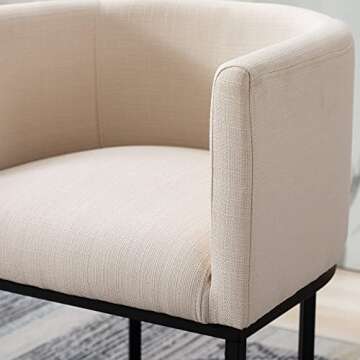 BESTANO Modern Counter Height Linen Upholstered Bar Stools Set of 4, 24" Kitchen Counter Island Stools Bar Chairs with Black Metal Frame for Kitchen Island, Cream