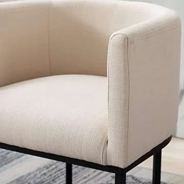 BESTANO Modern Counter Height Linen Upholstered Bar Stools Set of 4, 24" Kitchen Counter Island Stools Bar Chairs with Black Metal Frame for Kitchen Island, Cream