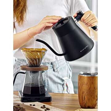 ECORELAX Gooseneck Electric Kettle, Pour Over Coffee and Tea Kettle, 100% Stainless Steel Inner with Leak Proof Design, 1200W Rapid Heating, Strix Boil-Dry Protection, 0.8L, Matte Black