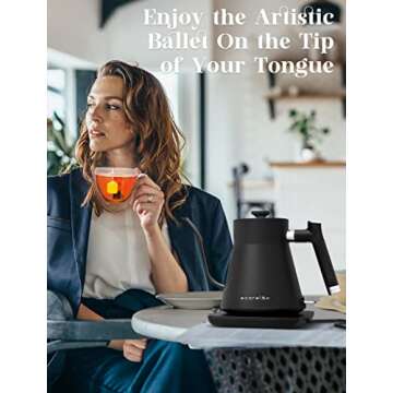 ECORELAX Gooseneck Electric Kettle, Pour Over Coffee and Tea Kettle, 100% Stainless Steel Inner with Leak Proof Design, 1200W Rapid Heating, Strix Boil-Dry Protection, 0.8L, Matte Black