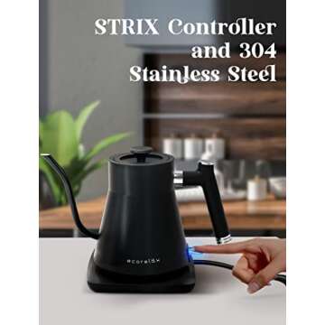 ECORELAX Gooseneck Electric Kettle, Pour Over Coffee and Tea Kettle, 100% Stainless Steel Inner with Leak Proof Design, 1200W Rapid Heating, Strix Boil-Dry Protection, 0.8L, Matte Black