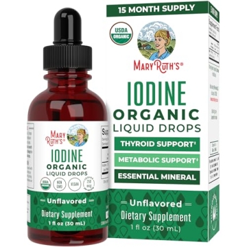 Organic Iodine Liquid Drops by MaryRuth's | Potassium Iodide | 1 Year Supply | 450 Servings | Thyroi...