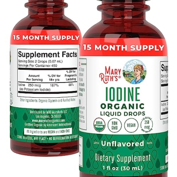 Organic Iodine Liquid Drops by MaryRuth's | Potassium Iodide | 1 Year Supply | 450 Servings | Thyroid Health | USDA Organic| Vegan | Non-GMO | Gluten Free | 1 Fl Oz