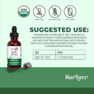 Organic Iodine Liquid Drops by MaryRuth's | Potassium Iodide | 1 Year Supply | 450 Servings | Thyroid Health | USDA Organic| Vegan | Non-GMO | Gluten Free | 1 Fl Oz