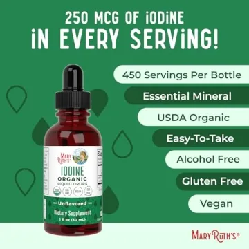 Organic Iodine Liquid Drops by MaryRuth's | Potassium Iodide | 1 Year Supply | 450 Servings | Thyroid Health | USDA Organic| Vegan | Non-GMO | Gluten Free | 1 Fl Oz