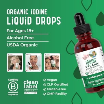 Organic Iodine Liquid Drops by MaryRuth's | Potassium Iodide | 1 Year Supply | 450 Servings | Thyroid Health | USDA Organic| Vegan | Non-GMO | Gluten Free | 1 Fl Oz