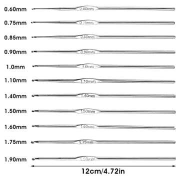 Cobee Crochet Hooks Set Steel - 12 Pieces of Small Size Latch Hook Crochet Needle Set 0.6 mm to 1.9 mm Sweater Scarf Clothing Knitting Crochet Tool Single Pointed Knitting Needles Kit for Beginners