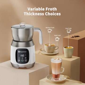 Maestri House Milk Frother, Variable Temp and Froth Thickness Frother and Steamer, 21OZ/600ML Smart Touch Control Milk Warmer, Dishwasher Safe, Memory Function for Latte Cappuccino, Hot Chocolate