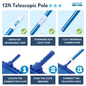 Aquatix Pro 12ft Swimming Pool Telescopic Maintenance Pole