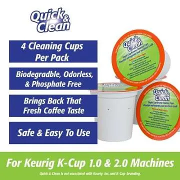 Quick & Clean 4-Pack of Cleaning Cups with Descaler Bundle (2 Total Uses) - 2.0 Compatible, Descaling Solution for Keurig, Nespresso, Ninja, Delonghi, All Coffee and Espresso Machines