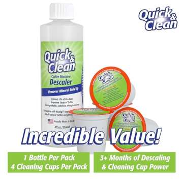 Quick & Clean 4-Pack of Cleaning Cups with Descaler Bundle (2 Total Uses) - 2.0 Compatible, Descaling Solution for Keurig, Nespresso, Ninja, Delonghi, All Coffee and Espresso Machines