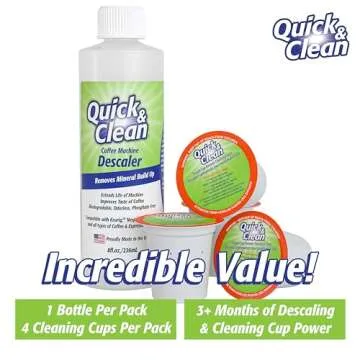 Quick & Clean 4-Pack of Cleaning Cups with Descaler Bundle (2 Total Uses) - 2.0 Compatible, Descaling Solution for Keurig, Nespresso, Ninja, Delonghi, All Coffee and Espresso Machines
