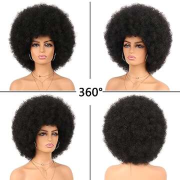 G&T Wig 70's Afro Curly Wigs for Black Women Glueless Wear and Soft Black Afro Wigs Large Bouncy and...