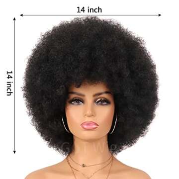 G&T Wig 70's Afro Curly Wigs for Black Women Glueless Wear and Soft Black Afro Wigs Large Bouncy and Soft Natural Looking Full Wigs for Daily Party Cosplay Costume Halloweeen(1B)