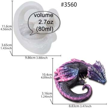 FUNSHOWCASE Fire Dragon Asleep Epoxy Resin Silicone Mold for Fondant Cake Decorating, Concret, Cement, Polymer Clay, Around 4inch