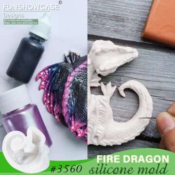 FUNSHOWCASE Fire Dragon Asleep Epoxy Resin Silicone Mold for Fondant Cake Decorating, Concret, Cement, Polymer Clay, Around 4inch