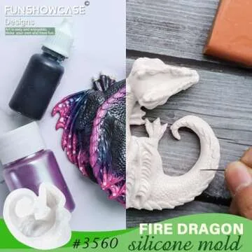 FUNSHOWCASE Fire Dragon Asleep Epoxy Resin Silicone Mold for Fondant Cake Decorating, Concret, Cement, Polymer Clay, Around 4inch