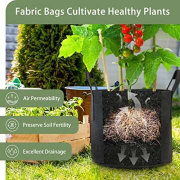 GreatBuddy 12-Pack Grow Bags 5 Gallon, Thick Fabric Planter Bags for Vegetables, Sturdy Handles & Reinforced Stitching, Labels Included, Black