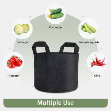 GreatBuddy 12-Pack Grow Bags 5 Gallon, Thick Fabric Planter Bags for Vegetables, Sturdy Handles & Reinforced Stitching, Labels Included, Black