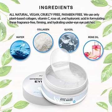 Puriderma Hydrogel Collagen Eye Masks – Collagen Anti-Aging Under Eye Patches, Reduce Wrinkles, Fine Lines, Puffiness, Crow's Feet, Dark Circles