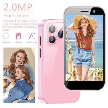 Hipipooo Mini Smartphone 4G Unlocked 3.0 Inch Android Quad Core Dual Sim Face ID Premium Child Phone 2600mAh Kids Small Mobile Phone Student Pocket Cellphone (Dream Pink,2GB+16GB)