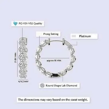 Lab Grown Diamond Hoop Earring | 2 Carat IGI Certified Round Shape Sirena Diamond Hoop Earrings | Pl...
