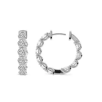 Lab Grown Diamond Hoop Earring | 2 Carat IGI Certified Round Shape Sirena Diamond Hoop Earrings | Platinum| Prong Setting | FG-VS1-VS2 Quality | Friendly Diamonds