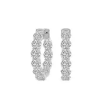 Lab Grown Diamond Hoop Earring | 2 Carat IGI Certified Round Shape Sirena Diamond Hoop Earrings | Platinum| Prong Setting | FG-VS1-VS2 Quality | Friendly Diamonds