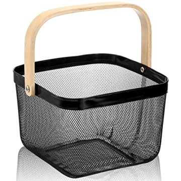 ZEAYEA Mesh Steel Fruit Basket Bin with Handle, Multi-functional Hanging Storage Organizer Garden Ha...