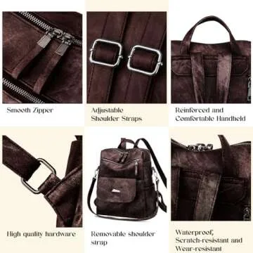 ROOSALANCE Backpack Purse for Women, Women Backpack Purse Small Leather Waterproof Anti-theft Shoulder Bags Handbags, Fashion Ladies Backpack for Daily Travel Work (Coffee)
