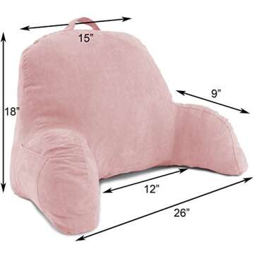 Deluxe Comfort Microsuede Bed Rest - Backrest Pillow with Arms - Bed Rest Pillow - Reading Bedrest Lounger - Sitting Support Pillow - Soft But Firmly-Stuffed Fiberfill - Reading Pillow, Pink