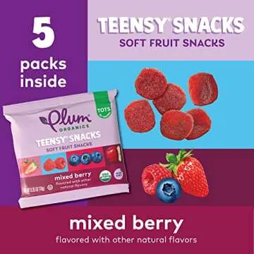 Plum Organics Teensy Snacks Soft Fruit Snacks - Mixed Berry - 0.35 oz Bags (Pack of 5) - Organic Toddler Food Fruit Snacks