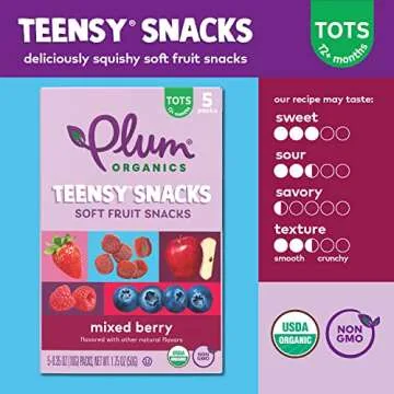 Plum Organics Teensy Snacks Soft Fruit Snacks - Mixed Berry - 0.35 oz Bags (Pack of 5) - Organic Toddler Food Fruit Snacks