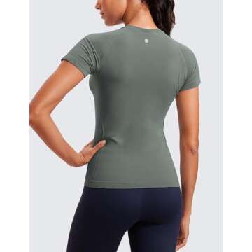 CRZ YOGA Seamless Workout Tops for Women Short Sleeve Athletic Tees Breathable Gym Running Yoga Shir...