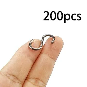 200Pcs 1 Inch Stainless Steel S Hook Curtain Hanging Connectors Mini S Shaped Hangers Ornament for D...