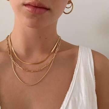 FAXHION 6PCS Gold Layered Chain Necklaces for Women,18k Gold Dainty CZ Choker Necklace Trendy, Adjus...