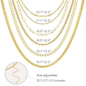 FAXHION 6PCS Gold Layered Chain Necklaces for Women,18k Gold Dainty CZ Choker Necklace Trendy, Adjustable Layering Necklace Set for Women Gifts (1-6 pcs)