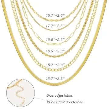 FAXHION 6PCS Gold Layered Chain Necklaces for Women,18k Gold Dainty CZ Choker Necklace Trendy, Adjustable Layering Necklace Set for Women Gifts (1-6 pcs)