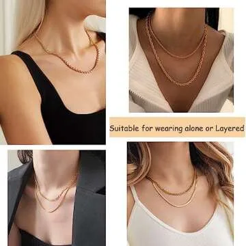 FAXHION 6PCS Gold Layered Chain Necklaces for Women,18k Gold Dainty CZ Choker Necklace Trendy, Adjustable Layering Necklace Set for Women Gifts (1-6 pcs)