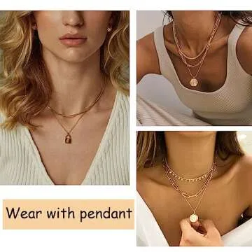 FAXHION 6PCS Gold Layered Chain Necklaces for Women,18k Gold Dainty CZ Choker Necklace Trendy, Adjustable Layering Necklace Set for Women Gifts (1-6 pcs)