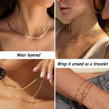 FAXHION 6PCS Gold Layered Chain Necklaces for Women,18k Gold Dainty CZ Choker Necklace Trendy, Adjustable Layering Necklace Set for Women Gifts (1-6 pcs)